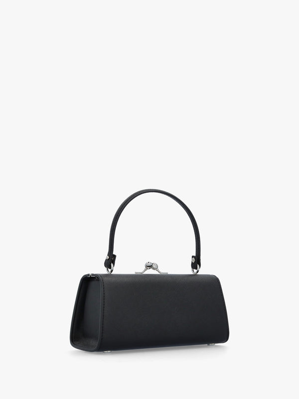 Extra Large Doll Frame Saffiano Black Purse Bag