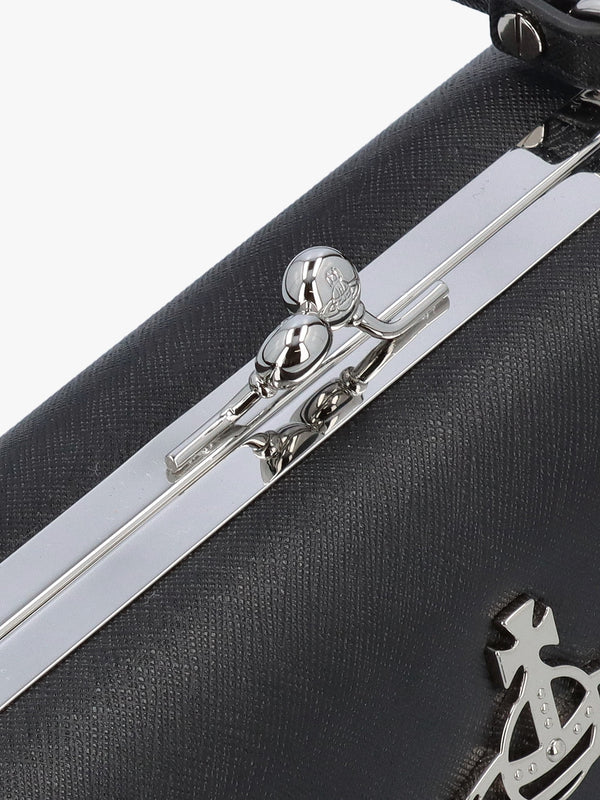 Extra Large Doll Frame Saffiano Black Purse Bag