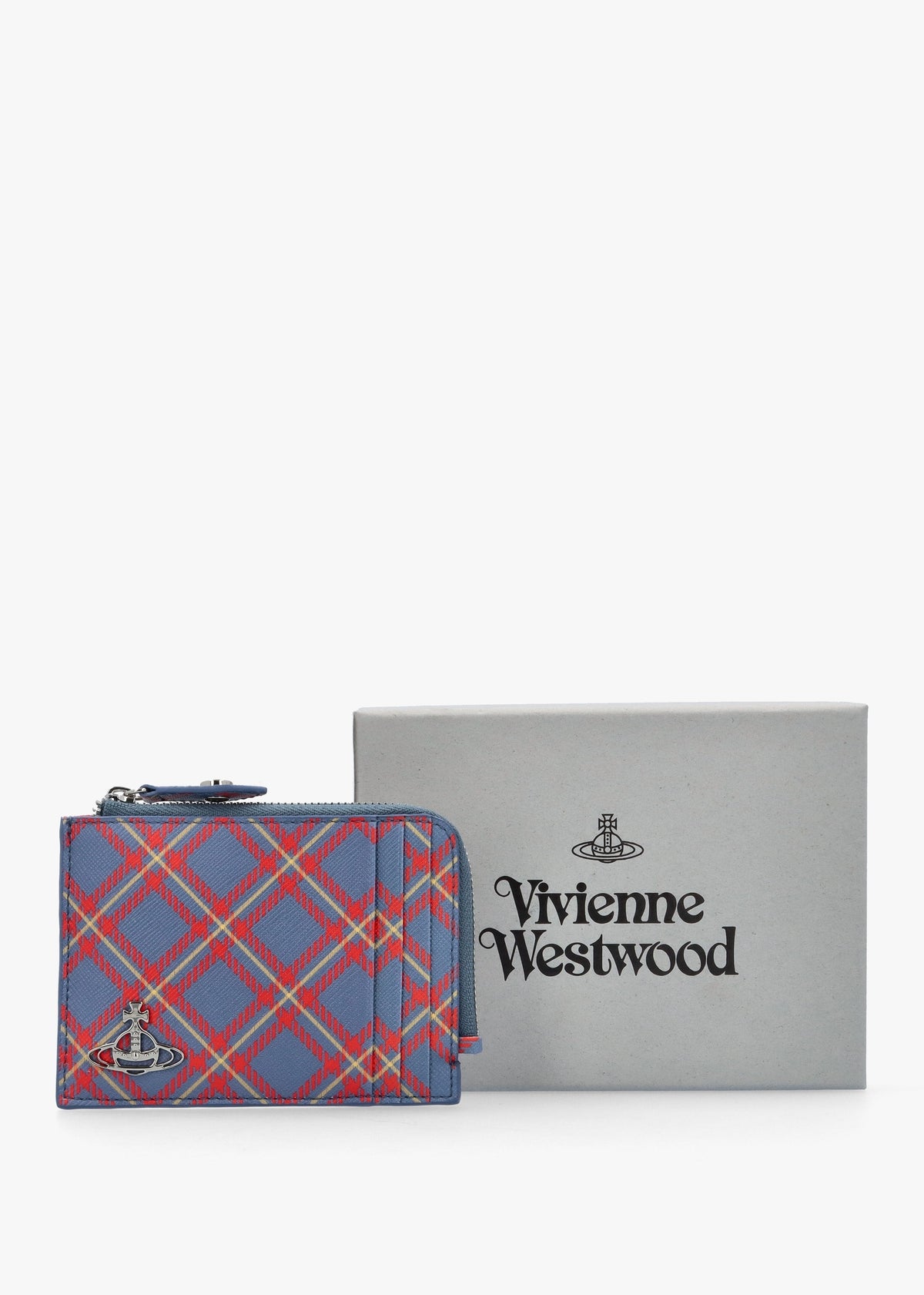 Blue & Orange Tartan Saffiano Card Holder