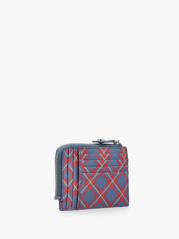 Blue & Orange Tartan Saffiano Card Holder