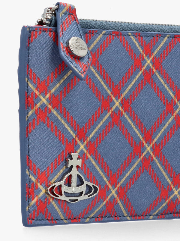 Blue & Orange Tartan Saffiano Card Holder