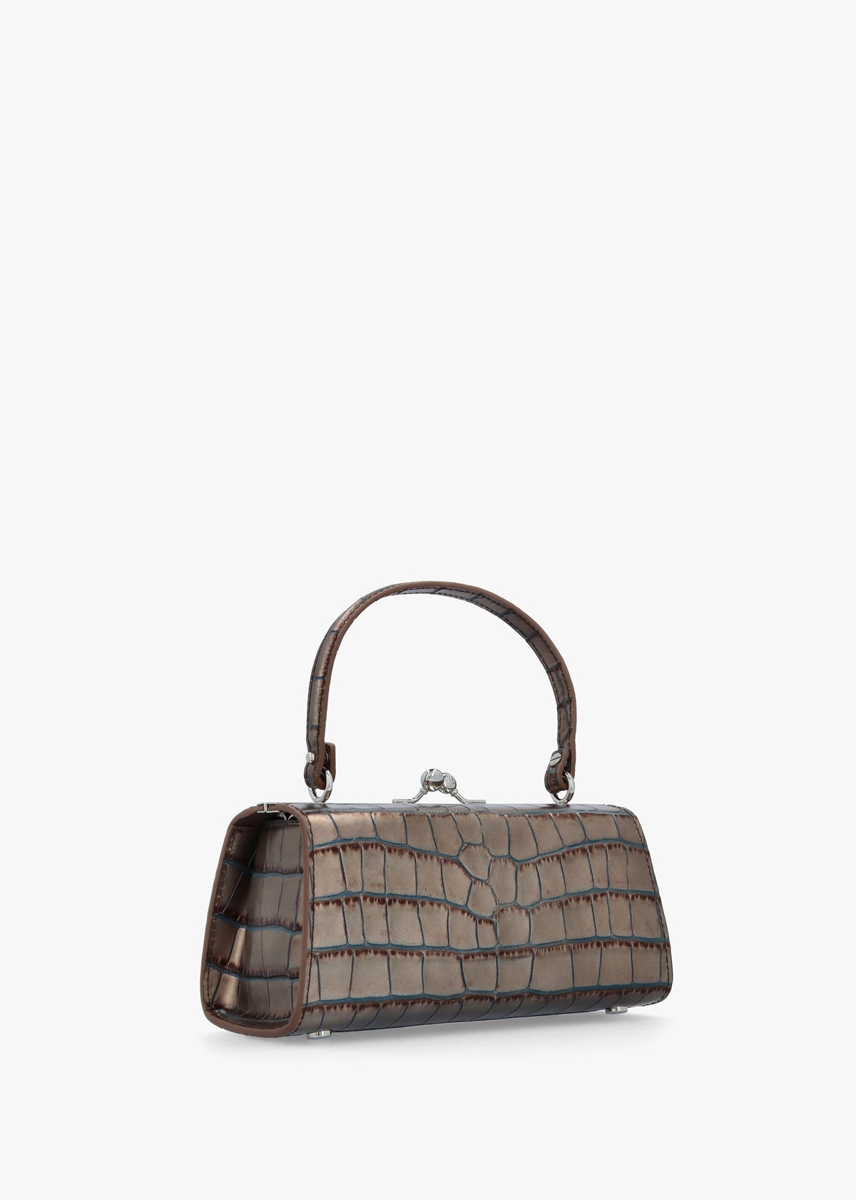 Extra Large Doll Frame Embossed Croc Brown Leather Purse Bag