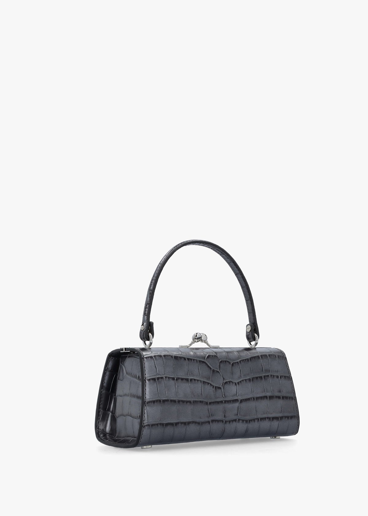 Extra Large Doll Frame Embossed Croc Anthracite Leather Purse Bag