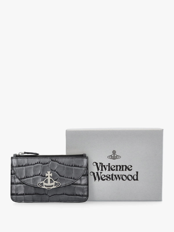 Half Moon Embossed Croc Anthracite Leather Card Holder