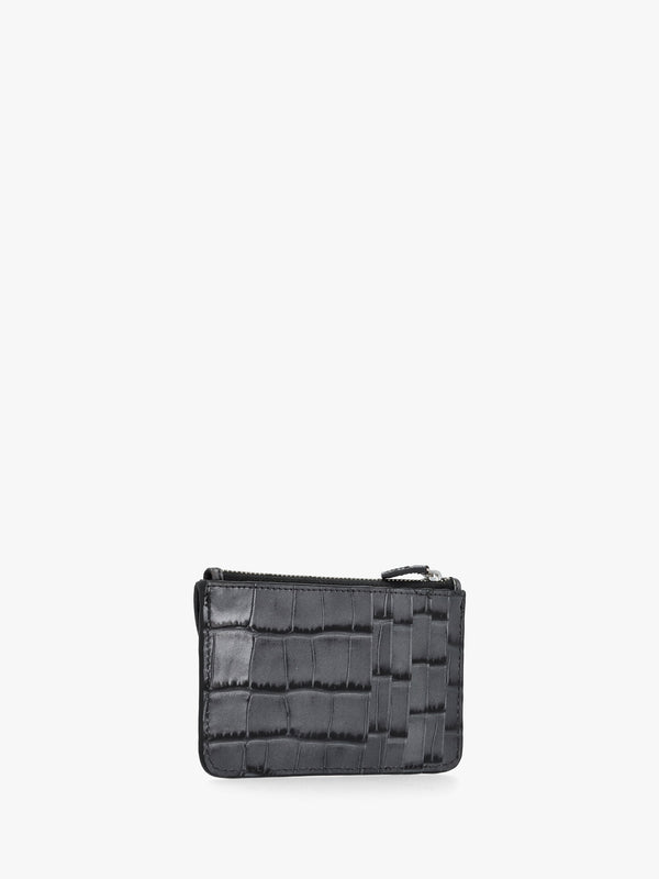Half Moon Embossed Croc Anthracite Leather Card Holder