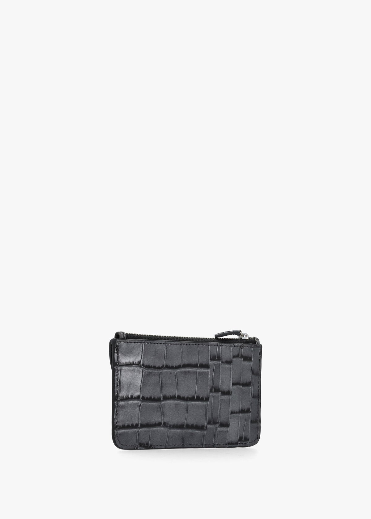 Half Moon Embossed Croc Anthracite Leather Card Holder