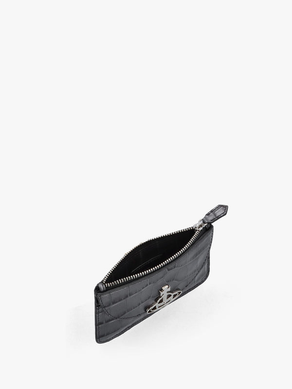 Half Moon Embossed Croc Anthracite Leather Card Holder