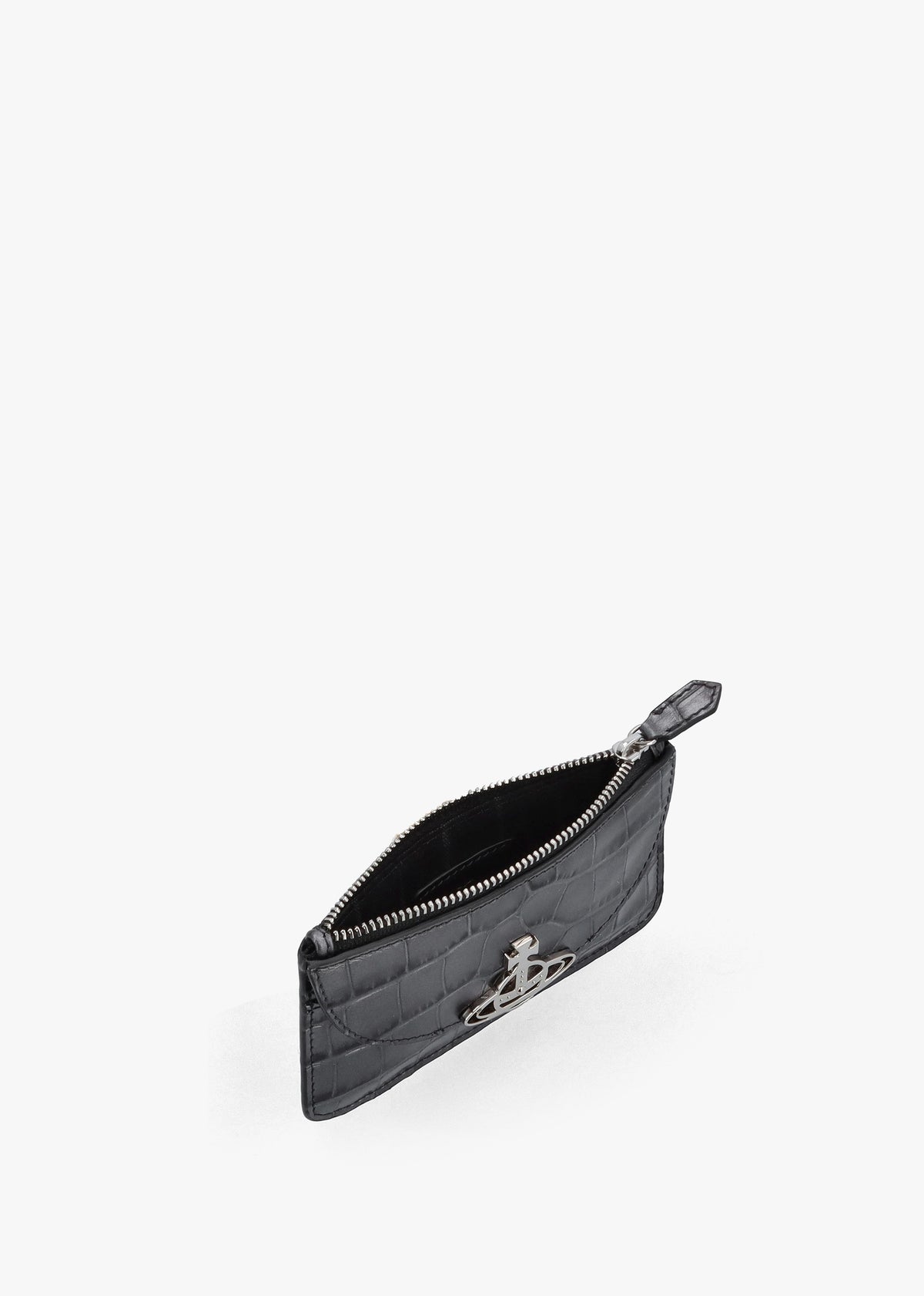 Half Moon Embossed Croc Anthracite Leather Card Holder
