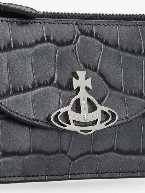 Half Moon Embossed Croc Anthracite Leather Card Holder
