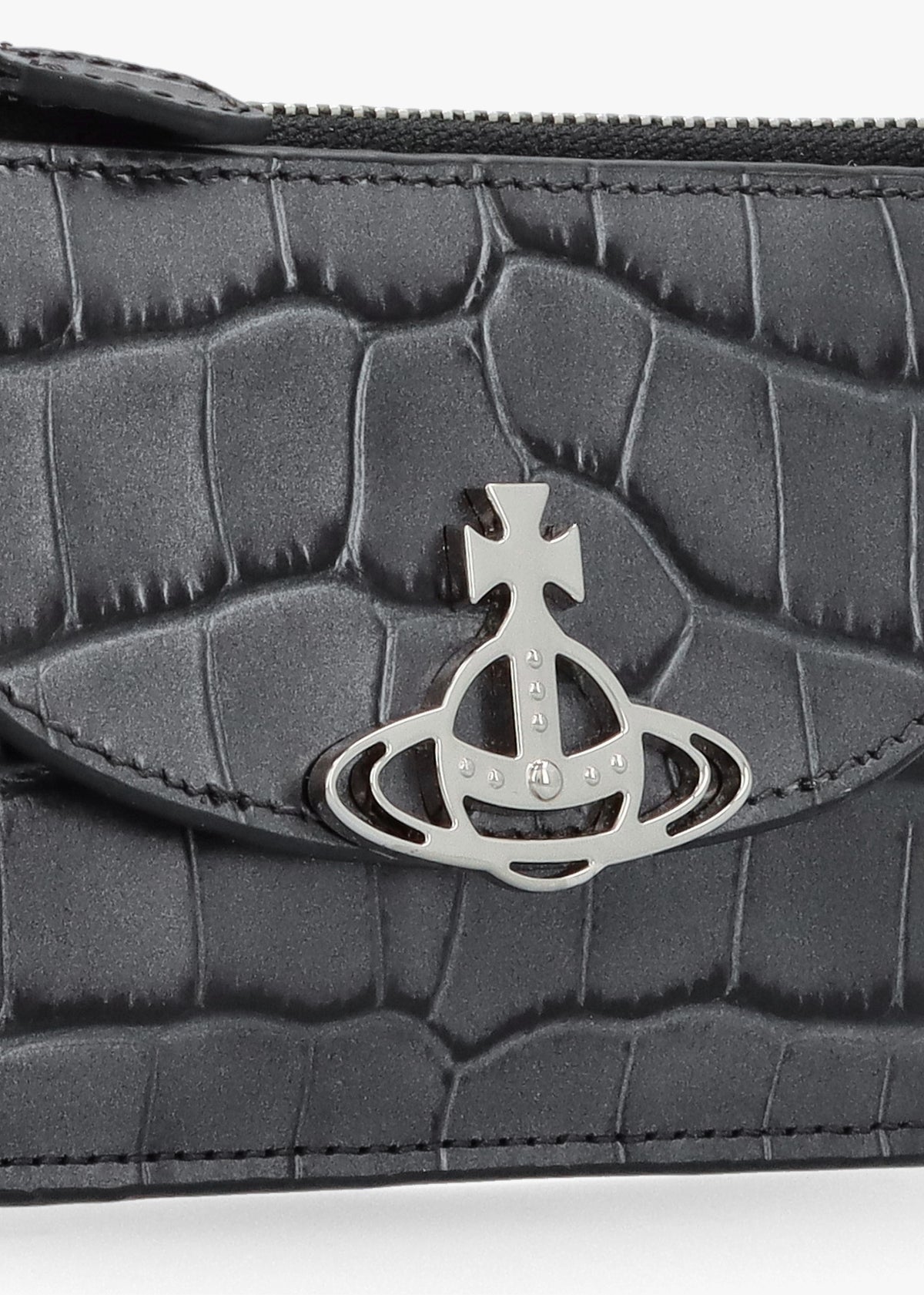 Half Moon Embossed Croc Anthracite Leather Card Holder