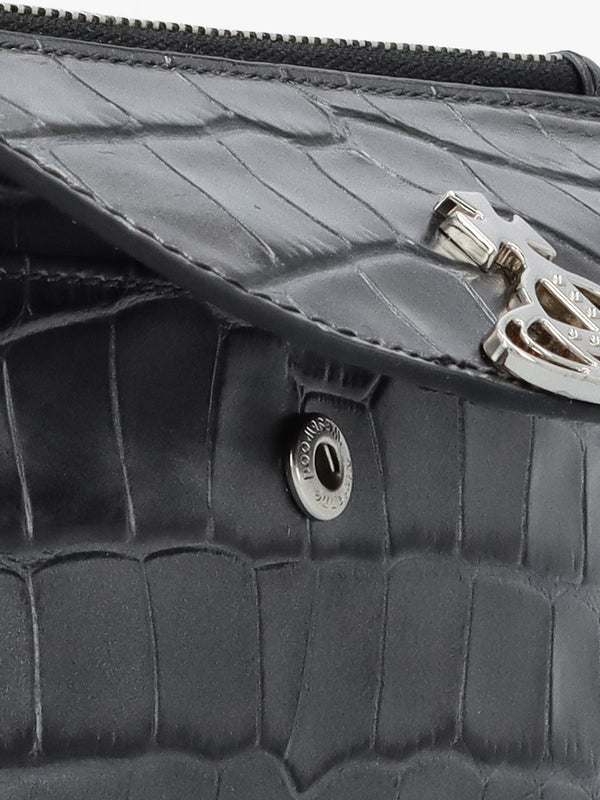 Half Moon Embossed Croc Anthracite Leather Card Holder