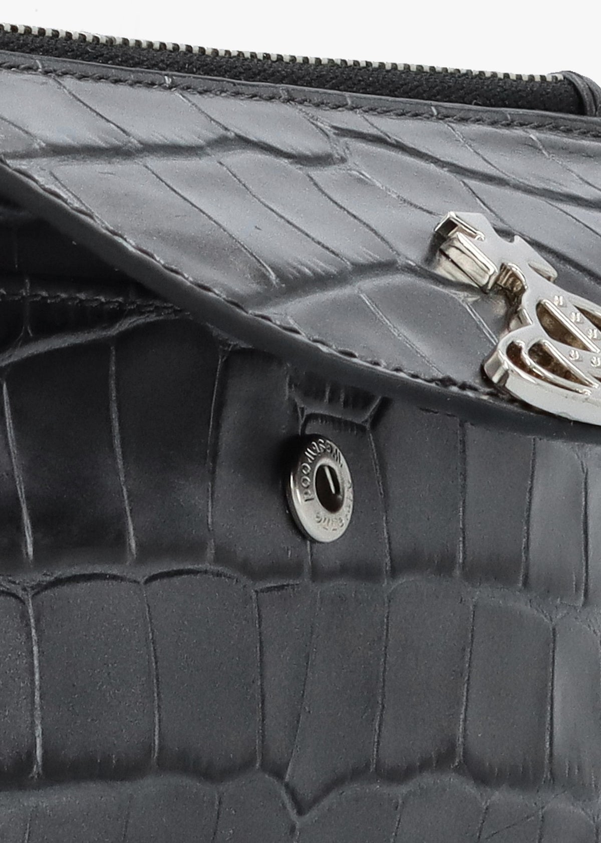 Half Moon Embossed Croc Anthracite Leather Card Holder