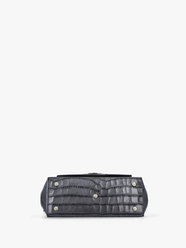 Medium Hazel Embossed Croc Anthracite Leather Shoulder Bag