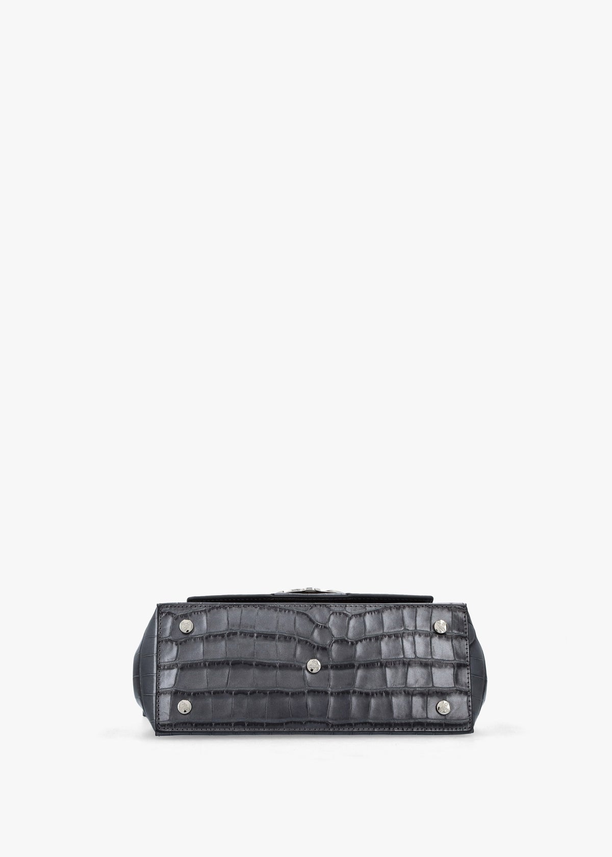 Medium Hazel Embossed Croc Anthracite Leather Shoulder Bag