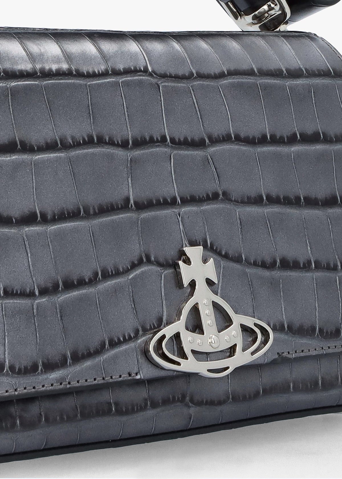 Medium Hazel Embossed Croc Anthracite Leather Shoulder Bag