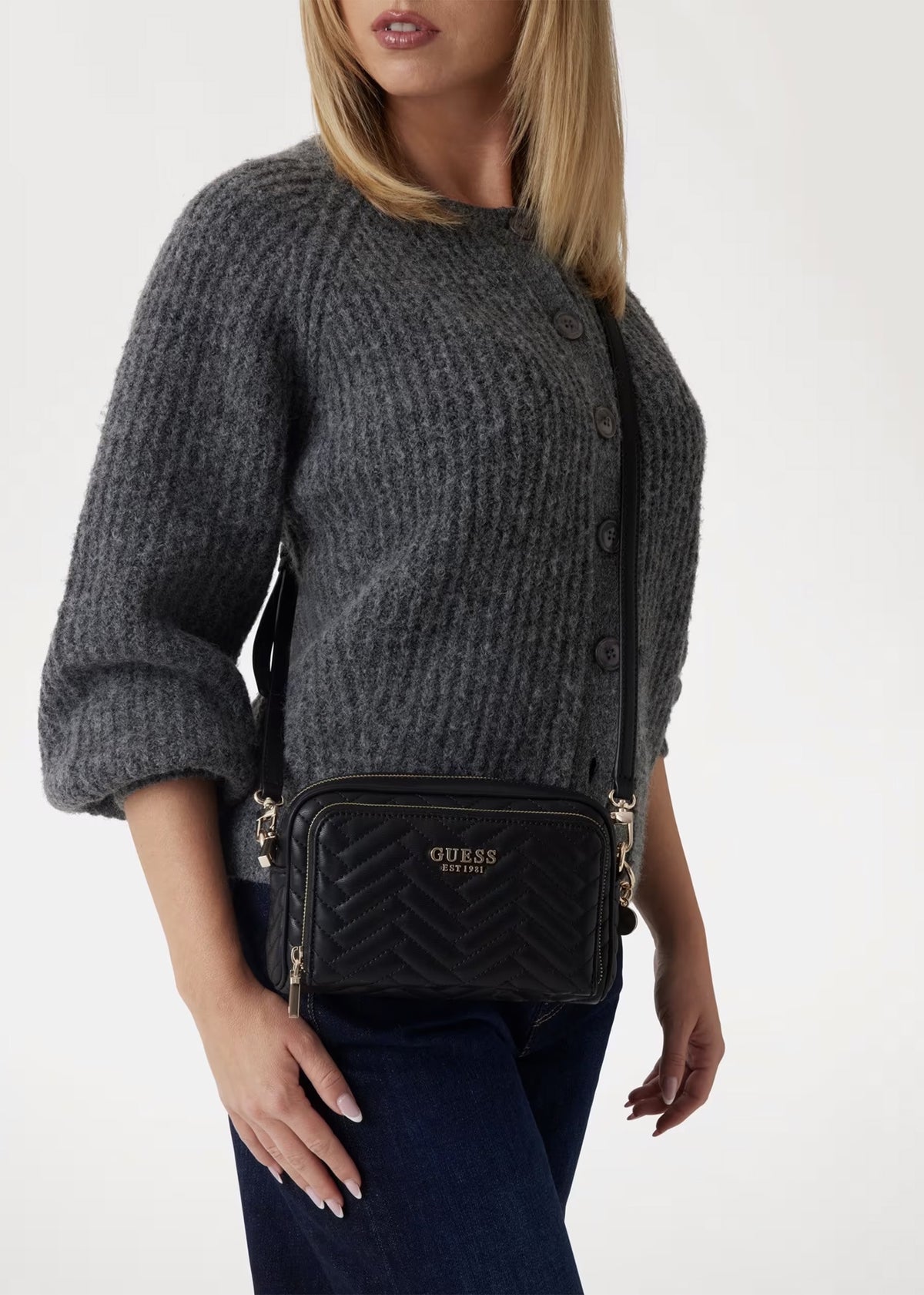 Anning Quilted Black Camera Cross-Body Bag