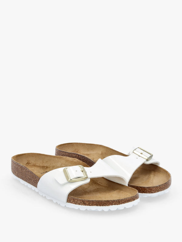 Madrid Birko-Flor Patent White Mules