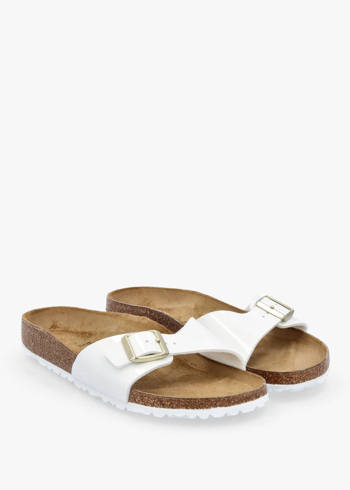 Madrid Birko-Flor Patent White Mules