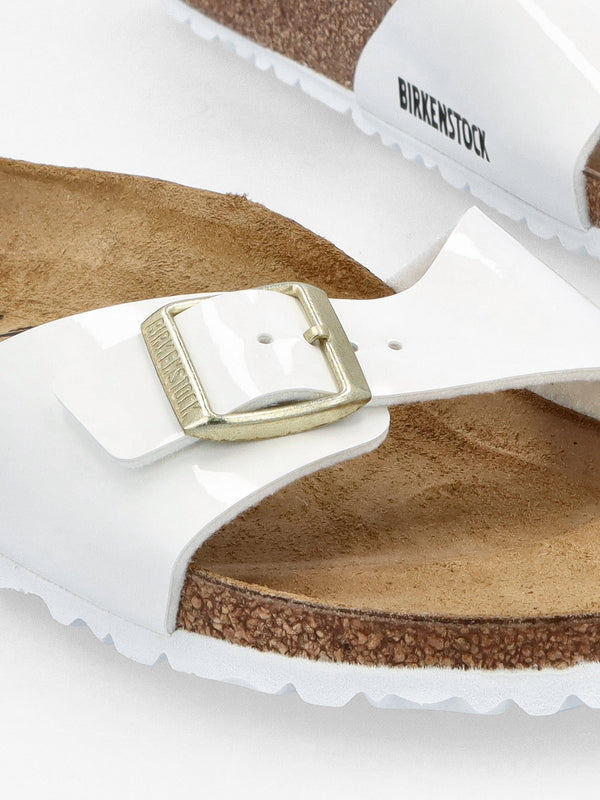 Madrid Birko-Flor Patent White Mules