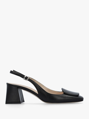 Nessie Black Patent Leather Block Heel Sling Backs