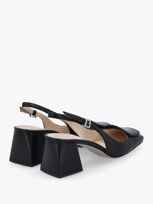 Nessie Black Patent Leather Block Heel Sling Backs