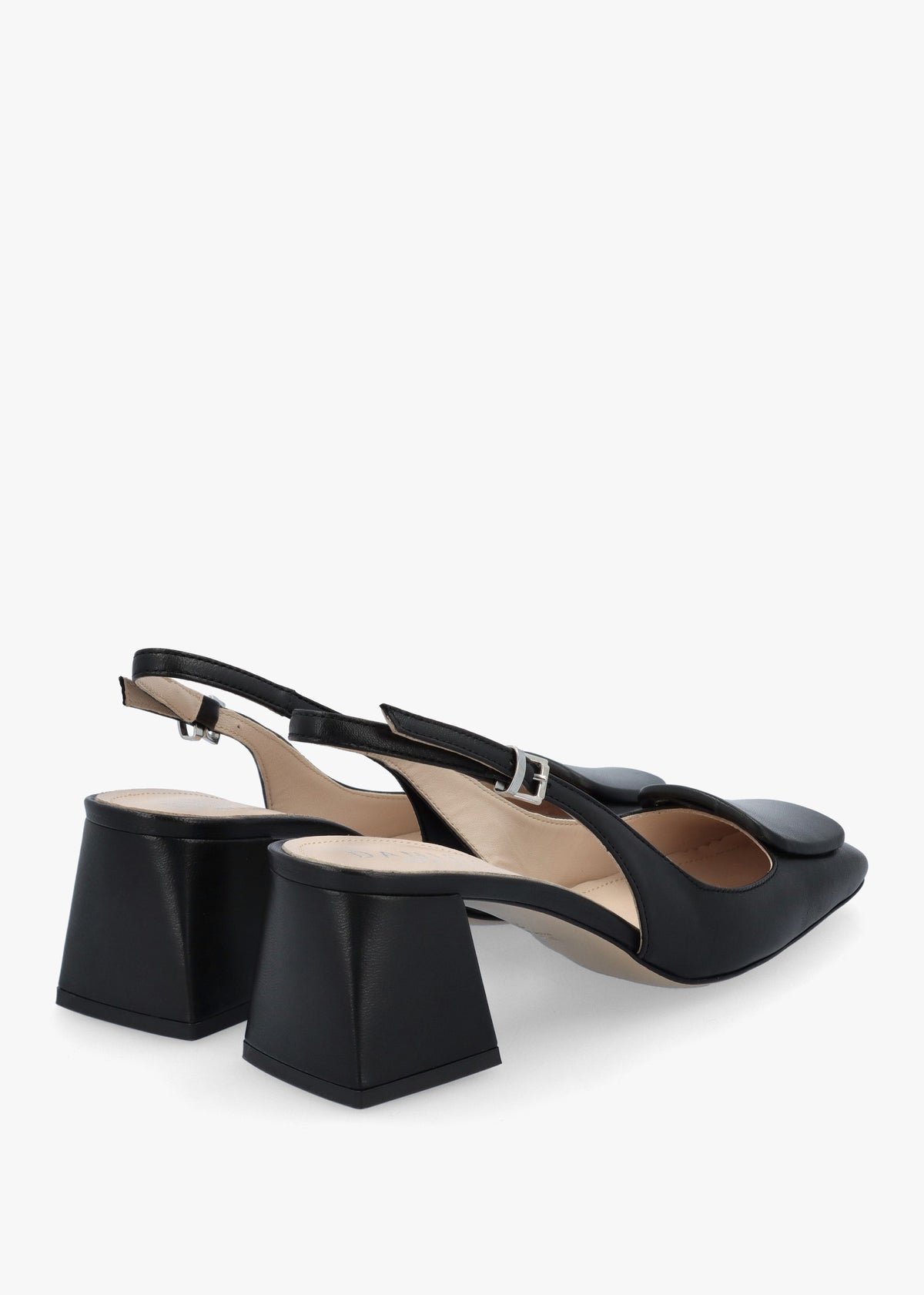 Nessie Black Patent Leather Block Heel Sling Backs