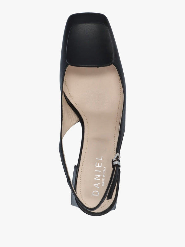 Nessie Black Patent Leather Block Heel Sling Backs