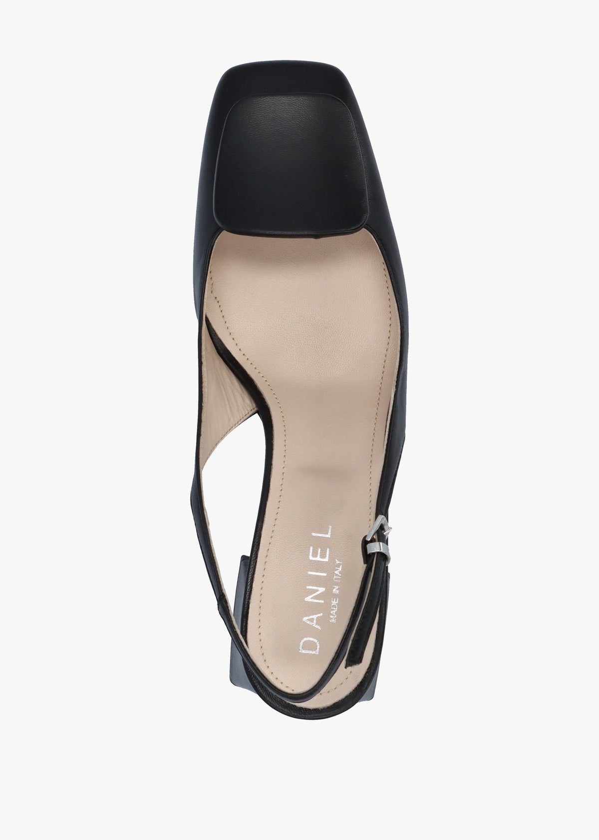 Nessie Black Patent Leather Block Heel Sling Backs