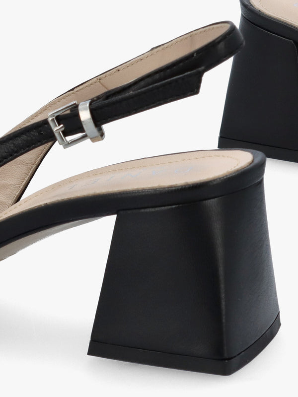 Nessie Black Patent Leather Block Heel Sling Backs