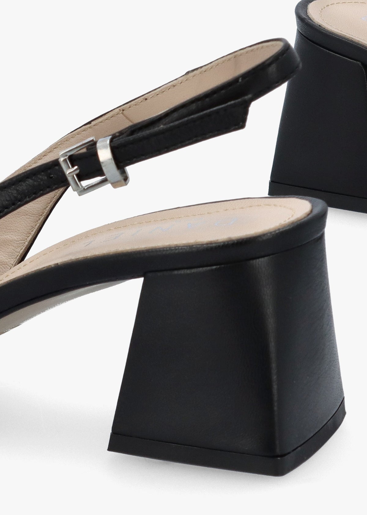 Nessie Black Patent Leather Block Heel Sling Backs
