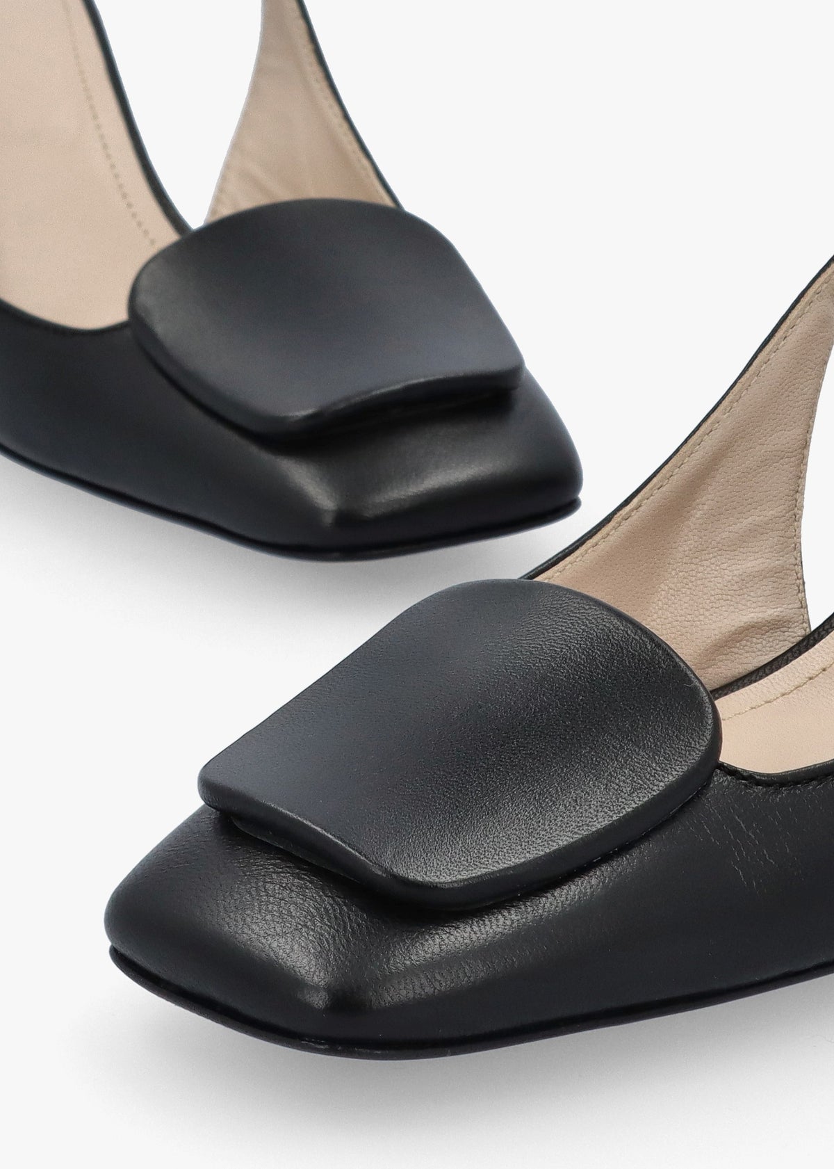 Nessie Black Patent Leather Block Heel Sling Backs
