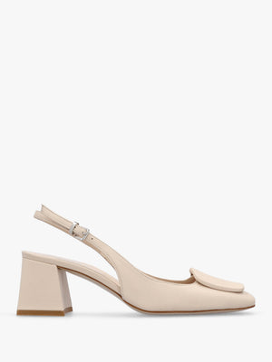 Nessie Cream Leather Block Heel Sling Backs