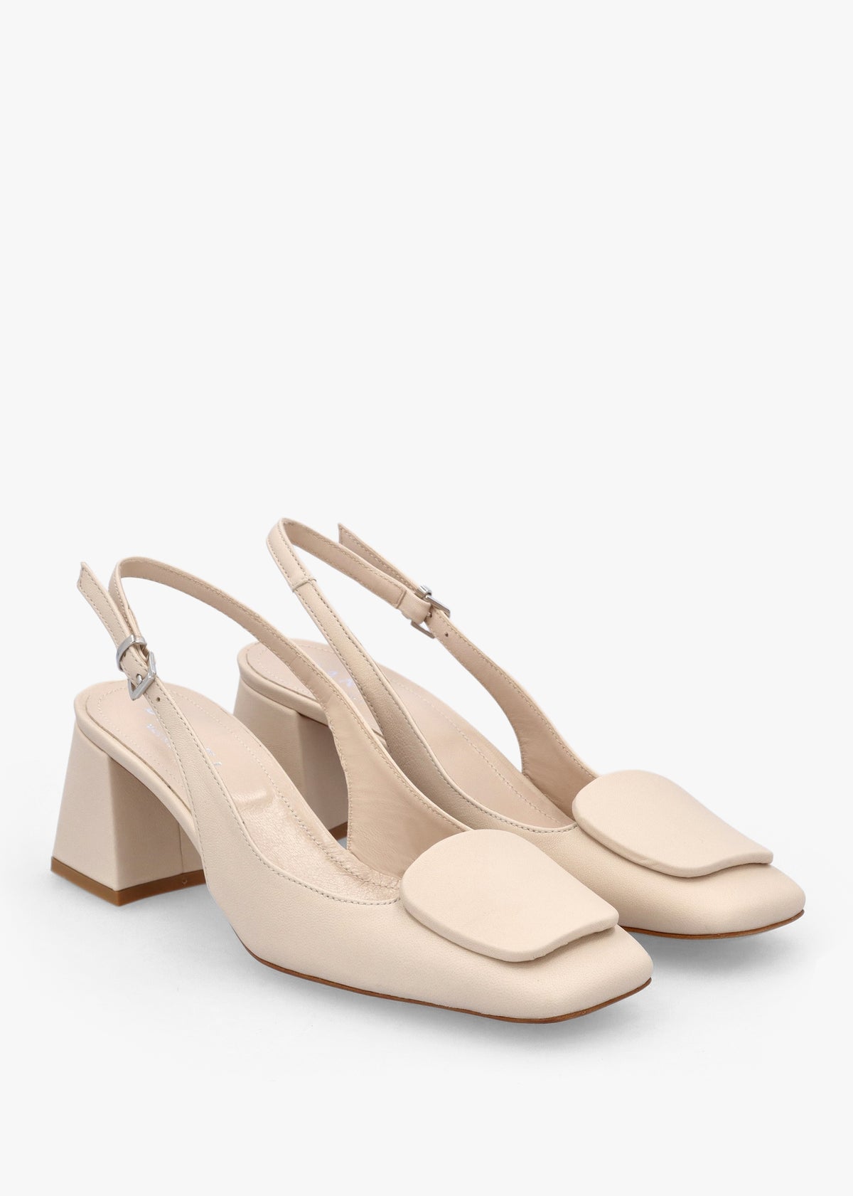 Nessie Cream Leather Block Heel Sling Backs