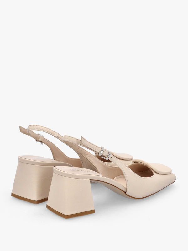 Nessie Cream Leather Block Heel Sling Backs