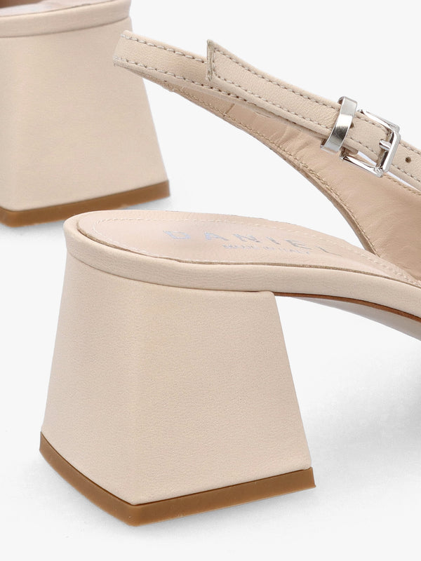 Nessie Cream Leather Block Heel Sling Backs