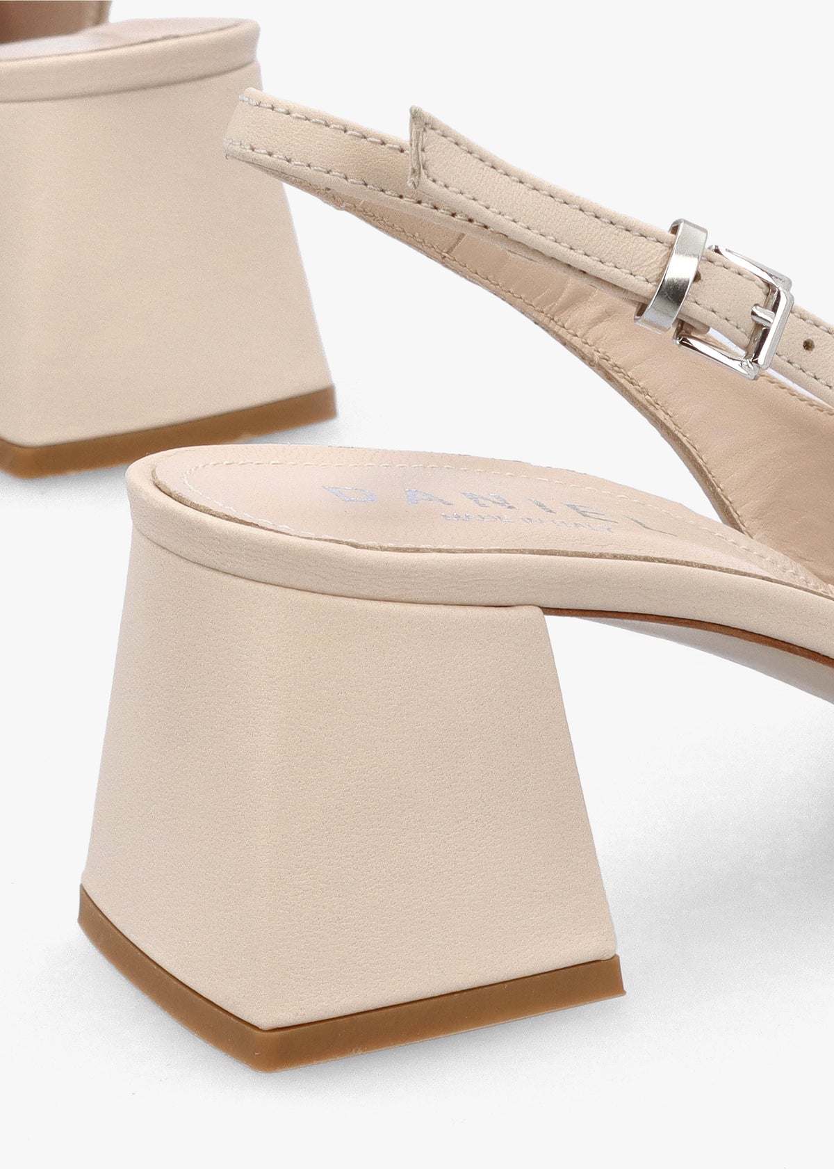Nessie Cream Leather Block Heel Sling Backs