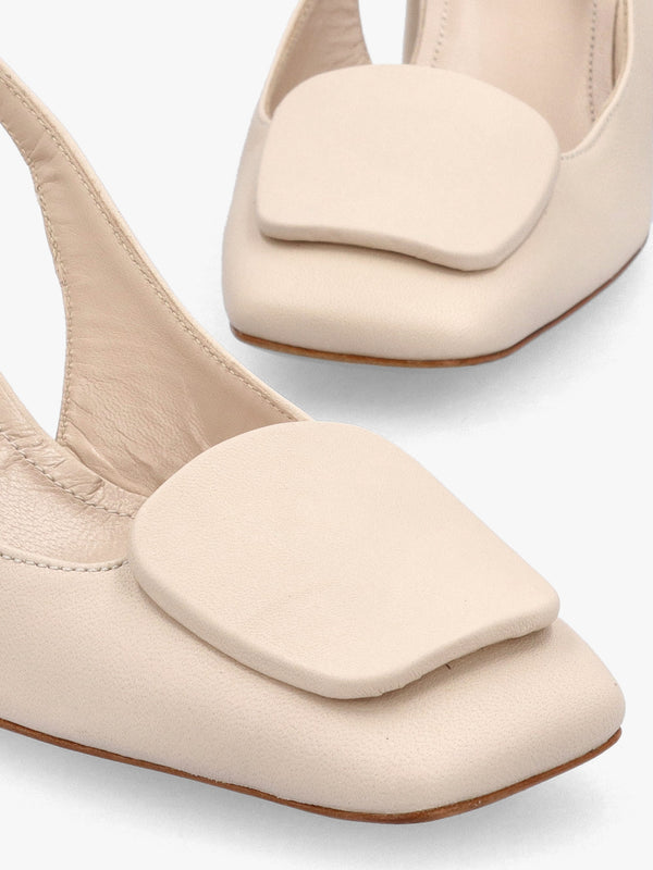 Nessie Cream Leather Block Heel Sling Backs