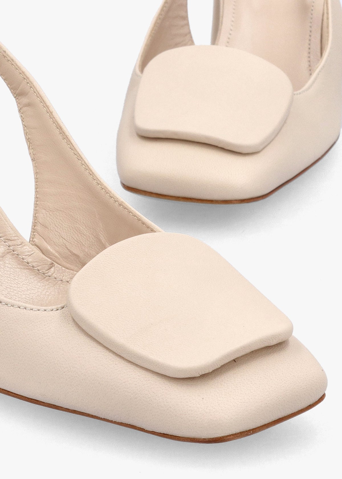 Nessie Cream Leather Block Heel Sling Backs