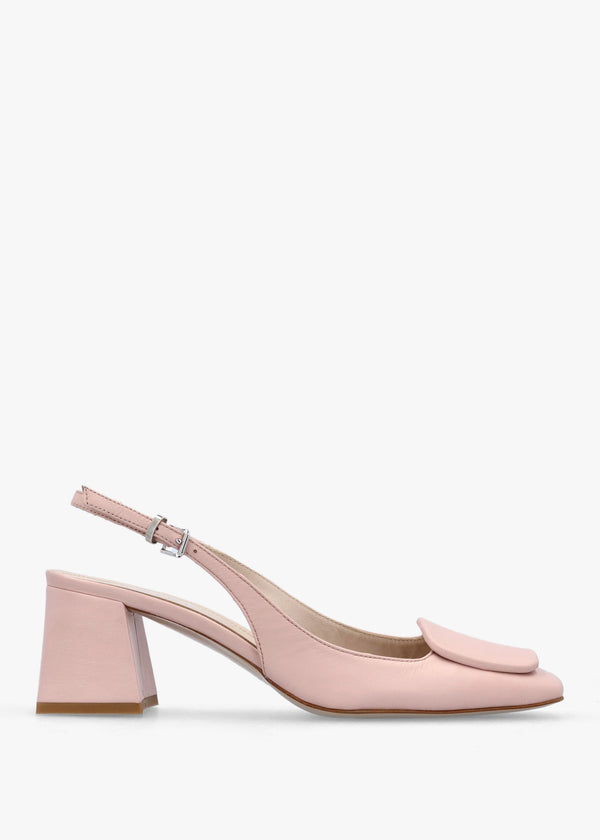 Nessie Nude Leather Block Heel Sling Backs
