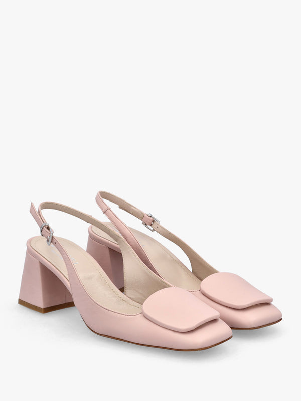Nessie Nude Leather Block Heel Sling Backs