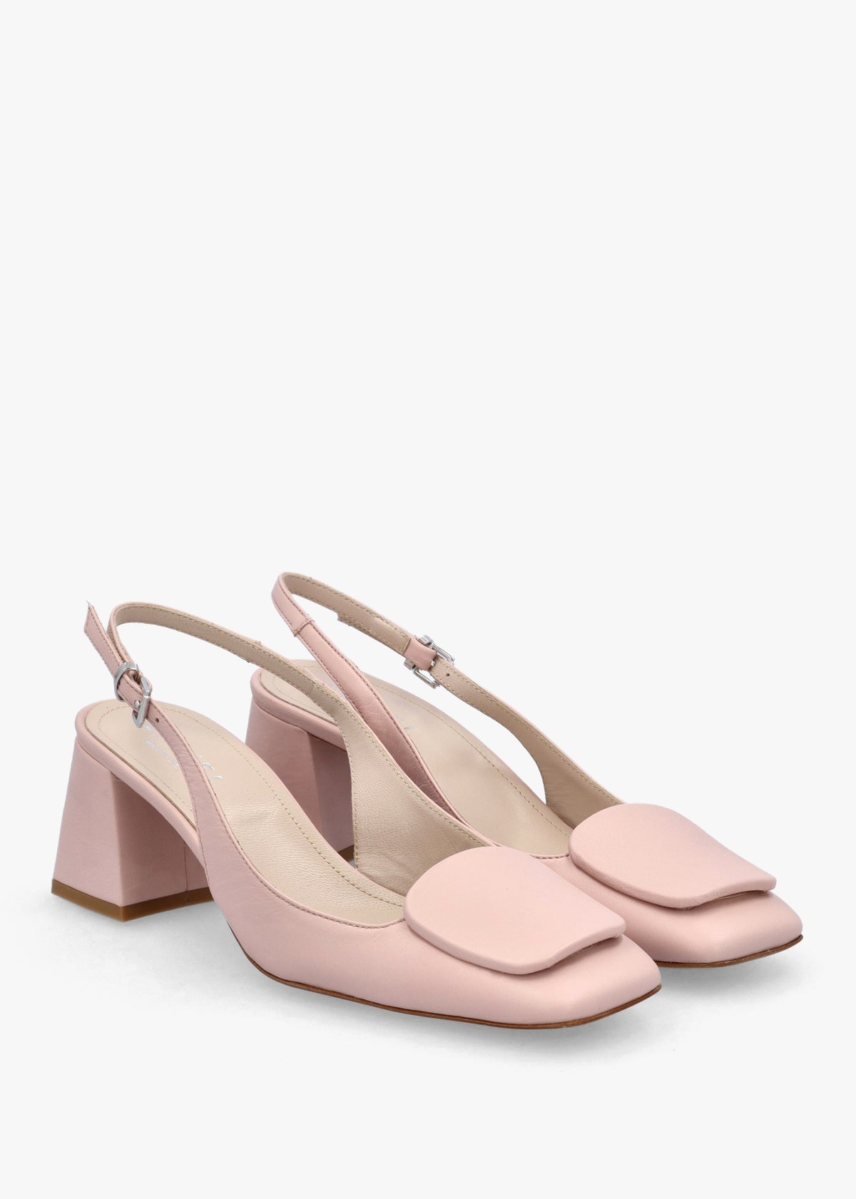 Nessie Nude Leather Block Heel Sling Backs