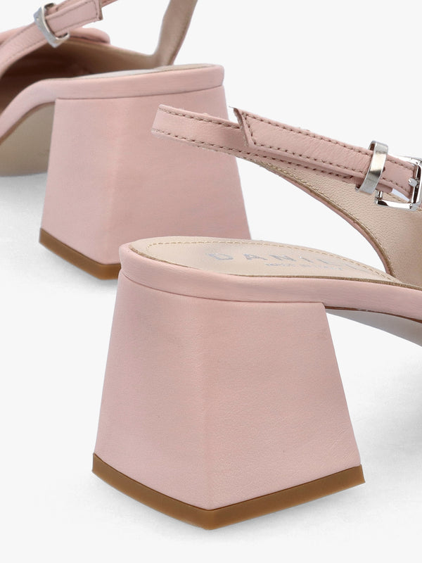 Nessie Nude Leather Block Heel Sling Backs