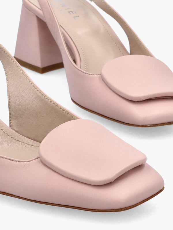 Nessie Nude Leather Block Heel Sling Backs