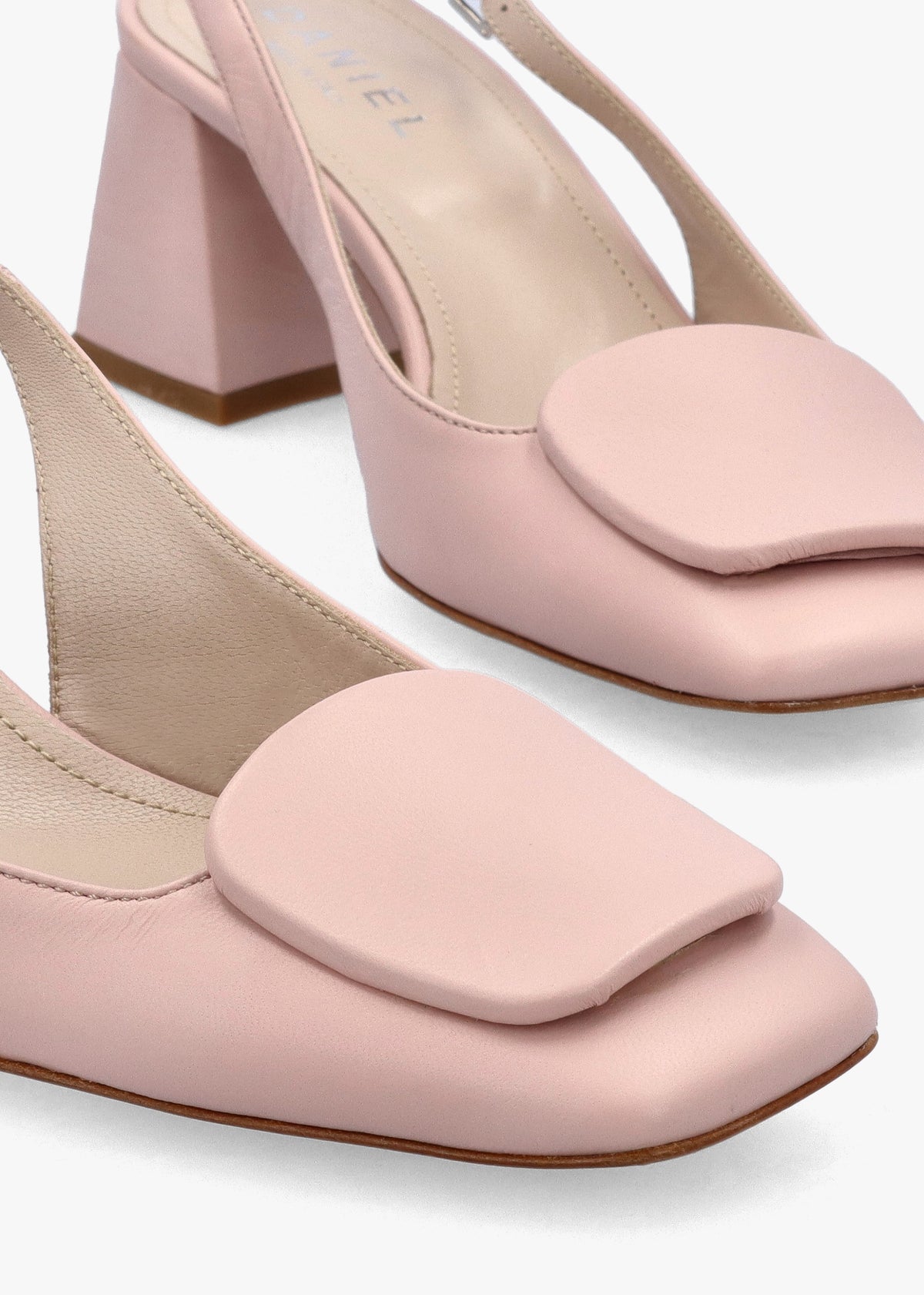 Nessie Nude Leather Block Heel Sling Backs
