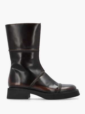 Dahlia Dark Brown Leather Square Toe Calf Boots