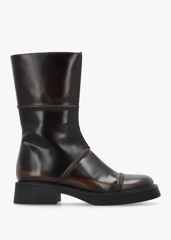 Dahlia Dark Brown Leather Square Toe Calf Boots