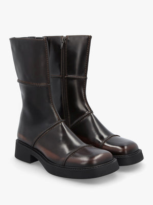 Dahlia Dark Brown Leather Square Toe Calf Boots