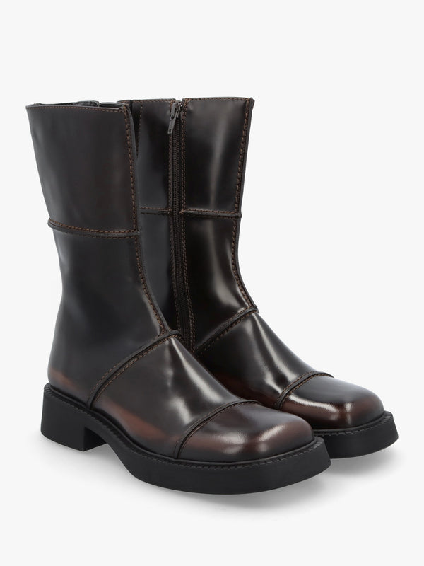 Dahlia Dark Brown Leather Square Toe Calf Boots