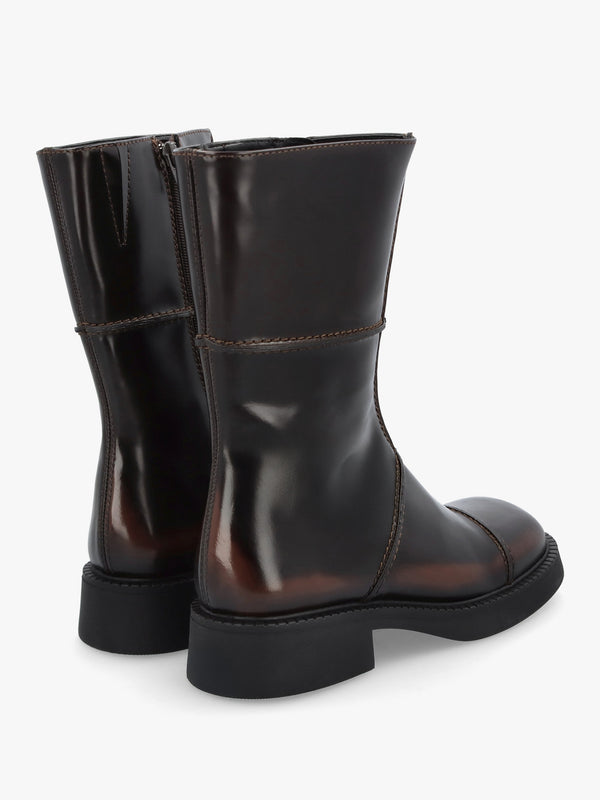 Dahlia Dark Brown Leather Square Toe Calf Boots