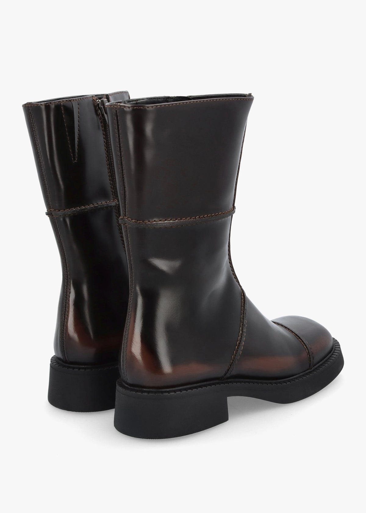 Dahlia Dark Brown Leather Square Toe Calf Boots